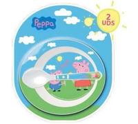 Ensemble 2 pièces Peppa Pig à micro-ondes - Coffret repas micro-ondable Peppa Pig avec assiette et cuillère,
