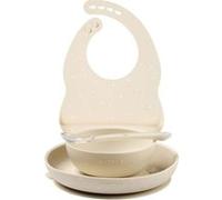 Coffret Repas Nattou 4 Pièces Silicone Beige - Bol ventouse, cuillère - Dès 4 mois