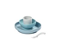 , Coffret repas Silicone Bébé, Avec Ventouse, Anti-dérapant, 4 Pieces, Assiette + Bol+ Verre + Cuillere, Jungle