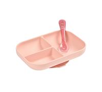 Béaba – Set repas bébé – Assiette silicone compartimentée avec ventouse et cuillère – Rose