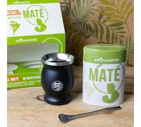 Coffret Rituel Maté, Calebasse et Bombilla - Aromandise - Boîte métal Maté vert bio du Brésil 100g