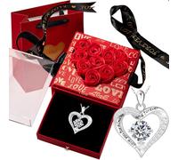 Coffret Rose Eternelle avec Bijoux,Cadeau Fleur Rose Conservée à la Main,Coffret Rose Eternelle avec Collier Gravure,La Saint-Valentin,Fête des mères,Cadeau Femme pour Elle la Noël (Carré-Rouge)