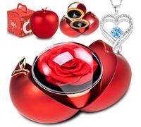 Coffret Rose Eternelle avec Bijoux,Cadeau Fleur Rose Conservée à la Main,Coffret Rose Eternelle avec Collier Gravure ,La Saint-Valentin,Fête des mères, Femme pour Elle la Noël (Diamant Bleu Pomme)