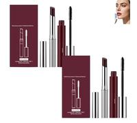 Coffret rouge à lèvres hydratant et mascara waterproof, baume à lèvres teinté noir hydratant naturel pour le soin des lèvres des femmes, rehausse la couleur naturelle, non gras (2pcs)