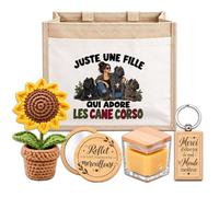 Coffret Sac Jute Une Fille qui Adore les Cane Corso | Cabas 21 L, Bougie Cire d'Abeille, Miroir de Poche, Porte-Clés, Fleur en Crochet | 5 Pièces | Cadeau Femme Passionné Humour Original Anniversaire