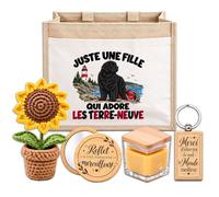 Coffret Sac Jute Une Fille qui Adore les Terre-Neuve | Cabas 21 L, Bougie Cire d'Abeille, Miroir de Poche, Porte-Clés, Fleur en Crochet | 5 Pièces | Cadeau Femme Passionné Humour Original Anniversaire