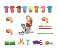 Coffret salon de coiffure play-doh avec 8 pots de pate a modeler tricolore - coiffeur creatif - kit accessoires - nouveaute