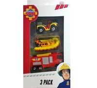 Coffret sam le pompier 3 véhicules en métal : quad mercury - bateau neptune - camion jupiter - set voiture miniature + 1 carte tigre