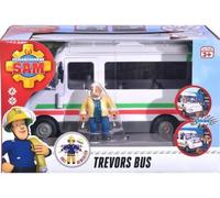 Coffret Sam Le Pompier : Le Bus Blanc de Trevor avec Une Figurine + Accessoires - Set véhicule et 1 Carte Offerte