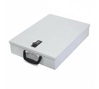 Coffret sécurité Relaxdays, format A4, serrure à code, poignée, H x L x P : 7 x 37 x 27 cm, métal, gris clair