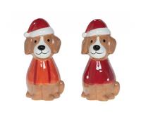 Coffret sel + poivre chien Noël H9 cm en céramique - Amadeus
