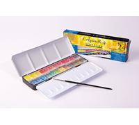 Sennelier Boîte métallique Aquarelle au Miel Travel Box 24 demi-godets avec pinceau