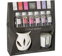 Coffret senteur avec brûleur + bougie parfumée vanille + 6 huiles parfumées - Blanc - H 8 cm
