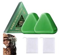 Coffret Shampoing Solide Triangle Nature - Shampoing solide à base de plantes, nettoyage doux, savon capillaire pour tous types de cheveux, avec 2 pains de shampoing et 2 filets à mousser