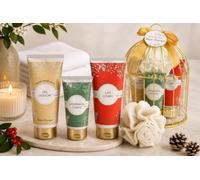 Coffret Soin Corps Hiver Féérique - Kit Cocooning Femme Avec Gommage au Thé Vert, Lait de Corps Pomme d'Amour, Gel Douche Vanille Épicée, Fleur de Douche - French Tendance