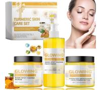 Coffret Soin Éclat Curcuma 3 en 1 : Nettoyant Visage, Gommage et Beurre Corporel au Curcuma. Exfoliation naturelle. Hydratation longue durée pour le visage et le corps.