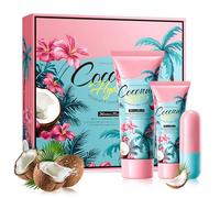 Coffret Soin Femme, Coffrets de Soins Pour la Peau, Coconut Oil Coffret Femme Cadeau, avec Lait Corps Hydratant, Creme Mains, Baume à Lèvres, Nourrit en Profondeur, Soin Efficace 3 en 1