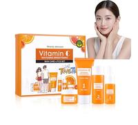 Coffret Soin Visage Femme,4 PièCes Coffrets De Soins Pour La Peau,Avec Nettoyant Visage,Lotion Tonique Face,SéRum à La Vitamine C,Creme Hydratante Face,Hydrate Et Apporte De L’éClat Au Teint