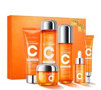 Coffret Soin Visage Vitamine C 6 PCS,Skincare Routine Complète Hydratante & Éclat,Sérum Vitamine C,Nettoyant Visage,Tonique,Crème Visage,Contour des Yeux & Lotion,Kit Beauté Femme