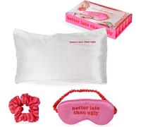 Coffret Sommeil ¿Better Late¿. Inclus : Taie Satinée 50x70 Cm,Élastique Délicat En Satin Et Masque De Nuit Confortable. Présent Unique Et Charmant Pour Femme.