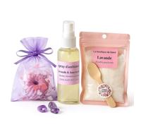 Coffret sommeil -spray d'ambiance lavande huile essentielle, pierre minérale améthyste, poudre parfumée lavande, carte rituel, fondant parfumé. -coffret cadeau LA BOUTIQUE DE SAND