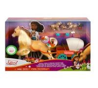 Coffret spirit : chica linda + cheval brun avec sa carriole + animaux + accessoires - set jouet fille et 1 carte