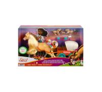 Coffret Spirit : Jument Chica Linda et Cheval Brun avec Sa Carriole et Animaux et Accessoires - Set Jouet Fille Et 1 Carte