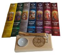 Coffret Spirituel 7 Archanges, Brûleur à Bois avec Symbole Sacré des Archanges Majeurs + 7 Paquets d'Encens Archanges, Bougie et Bâton Sacré Inclus