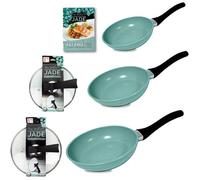 Coffret Starlyf Jade - Lot de 3 poêles Jades + 2 couvercles avec livret de recettes gratuit - Dimensions 20-24-28cm
