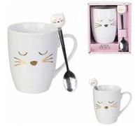 coffret tasse mug chat avec cuillere 30 cl 9 x 7 cm vaisselle cuisine Multicolore