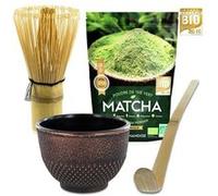 Coffret thé Matcha + fouet + cuillère en bambou + tasse noir & violet N/A