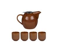 Coffret théière 0,9L avec 4 gobelets Mao miel - Table Passion - Marron - Grès G