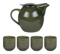 Coffret théière 0,9L avec 4 gobelets Mao vert - Table Passion - Vert - Grès Vert G