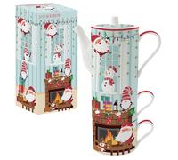 COFFRET THEIERE 50CL + 2 TASSES A DEJEUNER 24 CL EMPILABLE EN PORCELAINE SANTA BY THE FIRE