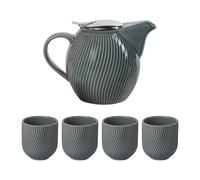 Coffret théière Mao gris 0,9L et 4 gobelets grès 6.5 cm table passion 20.5x6.5 c