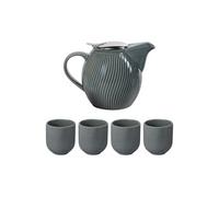 Coffret théière Mao gris 0,9L et 4 gobelets grès 6.5 cm table passion 20.5x6.5 c