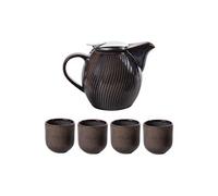 Coffret théière Mao noir 0,9L et 4 gobelets - Table Passion - Noir - Grès