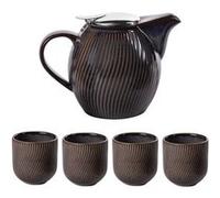 Coffret théière Mao noir 0,9L et 4 gobelets - Table Passion - Noir - Grès Noir