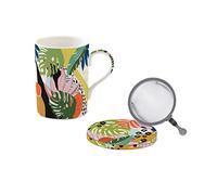 COFFRET TISANIERE 35 N PORCELAINE AVEC FILTRE INOX AMBIANCE TROPICALE