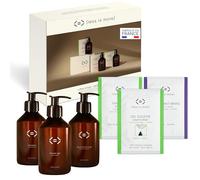 Coffret Tonique Less is More Gel Douche + Shampoing + Savon Liquide Mains en Poudre à Diluer, Kit 3 Bouteilles PET 250ml + 3 Recharges Ecologiques sans Plastique, 3x250ml à Reconstituer