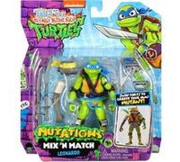 Coffret tortues ninja : leonardo + accessoires - figurine 12 cm - turtle - set personnage mutations mix'n match tmnt + carte tigre