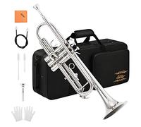 Coffret trompette Eastar en si bémol pour débutants, instrument de musique en cuivre pour étudiants, étui rigide, kit de nettoyage, embouchure 7C et gants, ETR-380N, argent