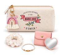 Coffret Trousse à Maquillage Affaires d'une Marie-José d'Enfer | Trousse Coton, Miroir de Poche Cœur, Bracelet, Chouchou Satin, Porte-Clés | 5 Pièces | Cadeau Femme Anniversaire Fête Noël Original