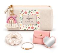 Coffret Trousse à Maquillage Agnès d'amour Fleurs | Trousse Coton, Miroir de Poche Cœur, Bracelet, Chouchou Satin, Porte-Clés | 5 Pièces | Cadeau Femme Anniversaire Fête Noël Original