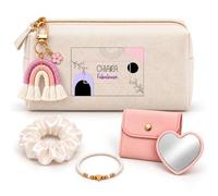Coffret Trousse à Maquillage Chiara Fabuleuse | Trousse Coton, Miroir de Poche Cœur, Bracelet, Chouchou Satin, Porte-Clés | 5 Pièces | Cadeau Femme Anniversaire Fête Noël Original