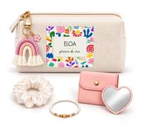 Coffret Trousse à Maquillage Eloa Pleine de Vie | Trousse Coton, Miroir de Poche Cœur, Bracelet, Chouchou Satin, Porte-Clés | 5 Pièces | Cadeau Femme Anniversaire Fête Noël Original