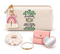 Coffret Trousse à Maquillage Joueuse de Tarot Impossible à Oublier | Trousse Coton, Miroir de Poche Cœur, Bracelet, Chouchou Satin, Porte-Clés | 5 Pièces | Cadeau Collègue Femme Départ Retraite