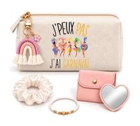 Coffret Trousse à Maquillage J'peux Pas J'Ai Carnaval | Trousse Coton, Miroir de Poche Cœur, Bracelet, Chouchou Satin, Porte-Clés | 5 Pièces | Cadeau Femme Passionné Humour Original Anniversaire