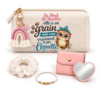 Coffret Trousse à Maquillage La Prof de Théâtre la Plus Chouette | Trousse Coton, Miroir de Poche Cœur, Bracelet, Chouchou Satin, Porte-Clés | 5 Pièces | Cadeau Fin d'Année École Remerciement