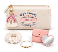 Coffret Trousse à Maquillage Les Autres Journalistes et Toi | Trousse Coton, Miroir de Poche Cœur, Bracelet, Chouchou Satin, Porte-Clés | 5 Pièces | Cadeau Collègue Femme Départ Retraite Remerciement